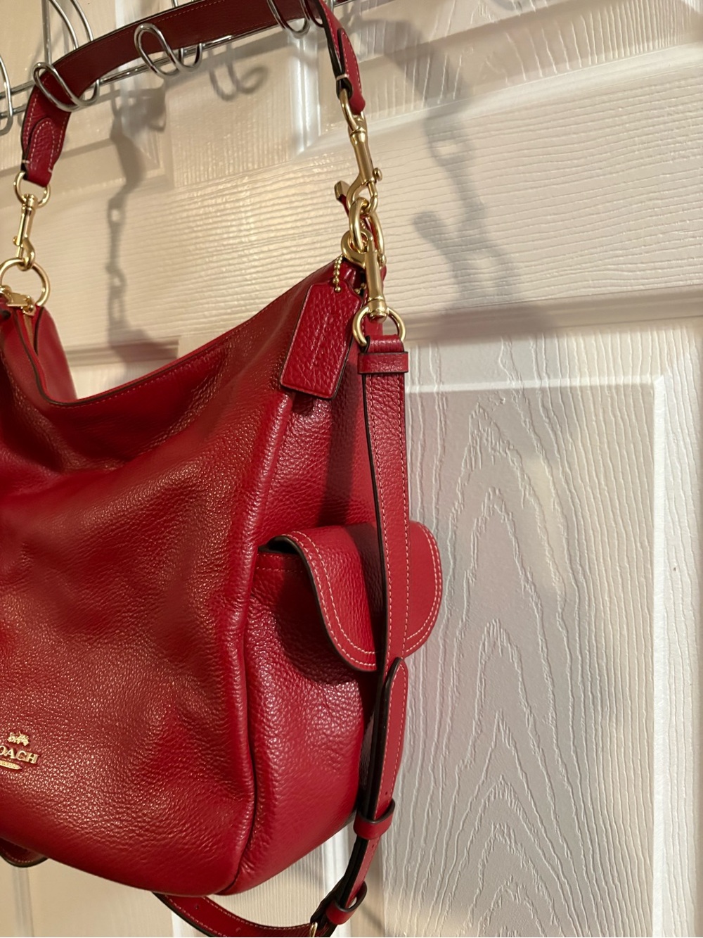 Coach Red Pebbled Leather Shoulder Hobo with Gold Hardware - Picture 3 of 5